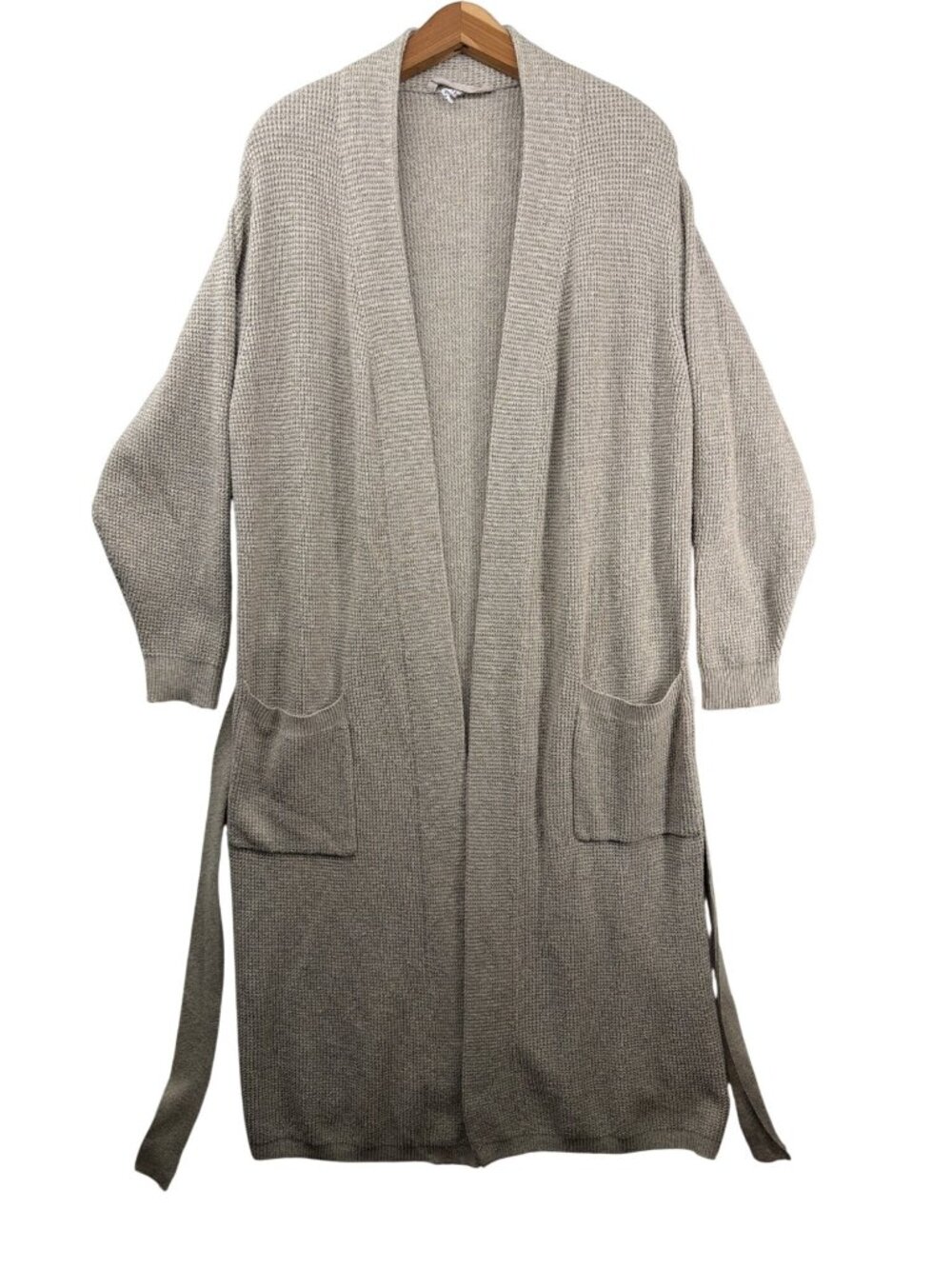 Pottery Barn Womens Robe M Beige Waffle Knit UltraCozy LoungeWear Pockets Belted